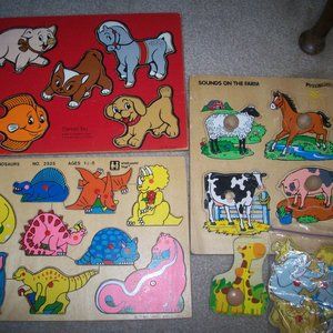 Lot of 3 - Vintage 1985 Small World Toys Connor Red Toddler Wooden Knob Puzzles